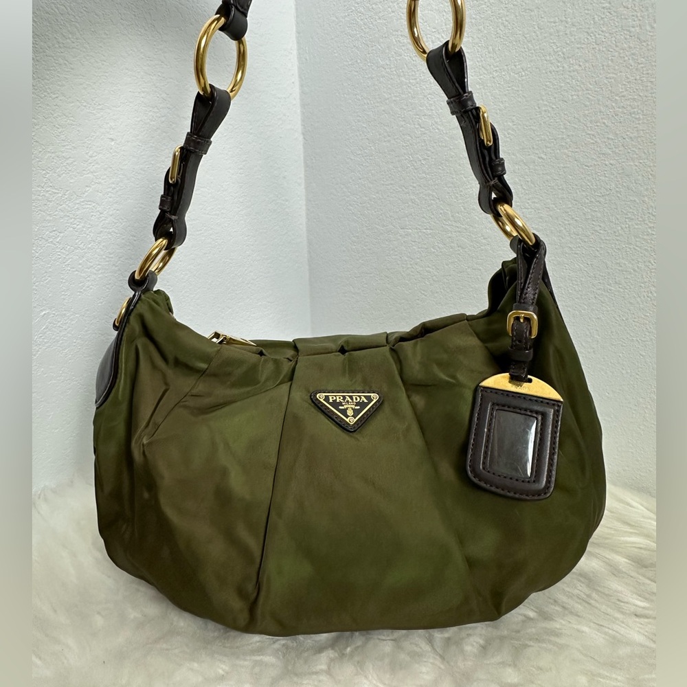 💯 Authentic Prada Olive Green Nylon Bag! with New Leather Crossbody Strap 🍀